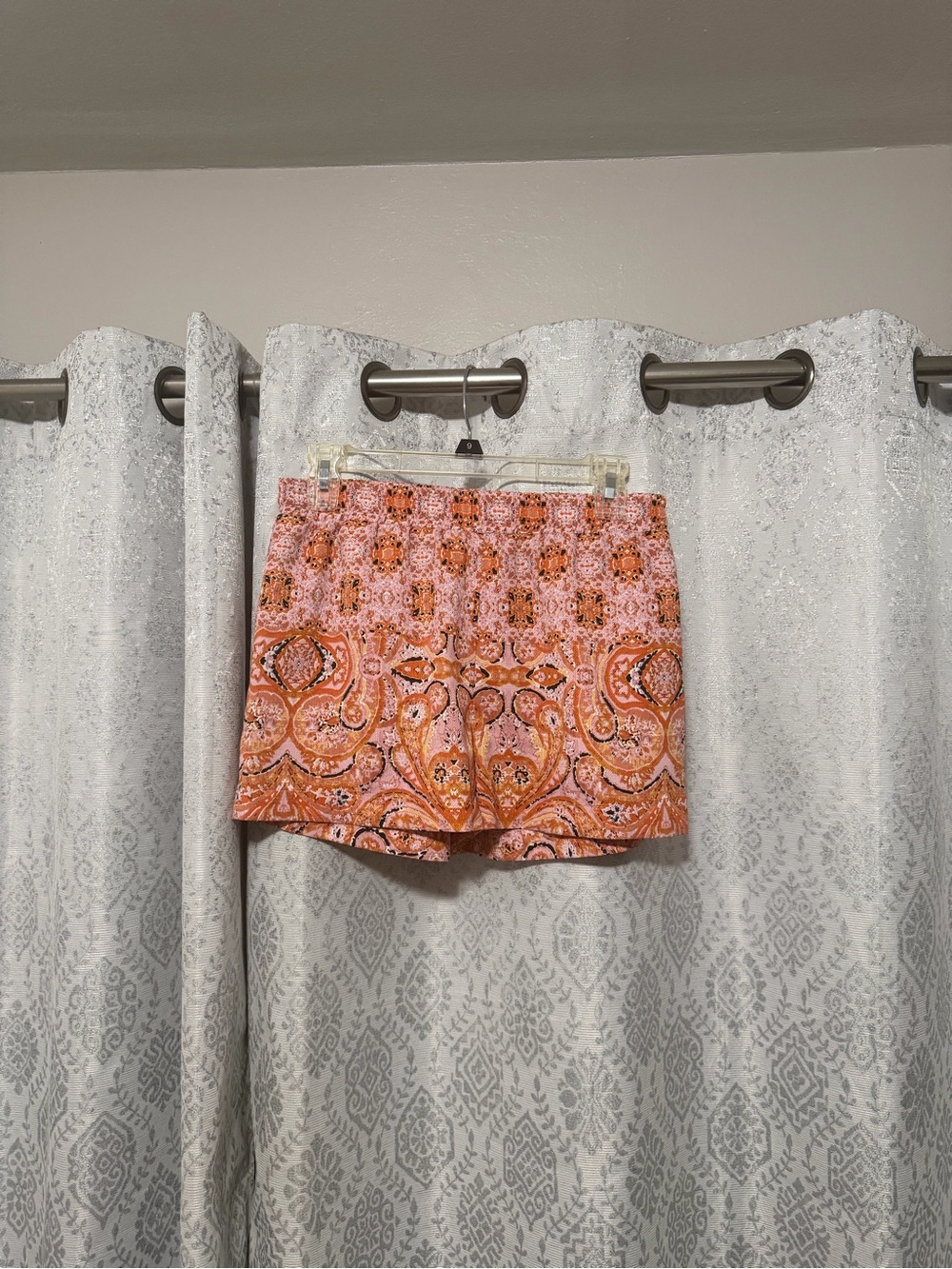 Women's Orange Paisley Elastic-Waist Shorts